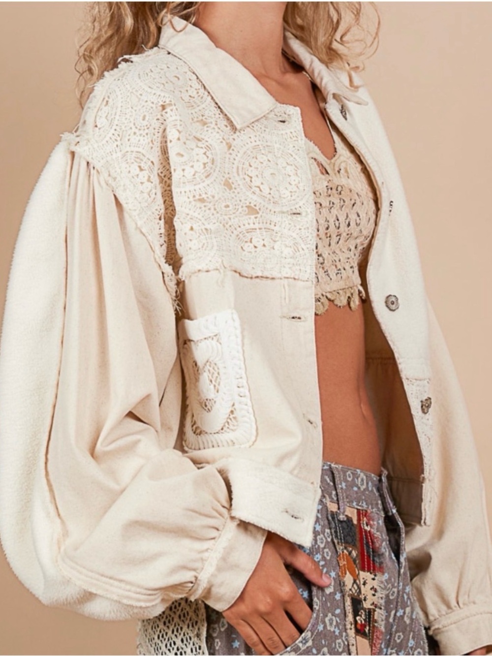 NWT POL Clothing Oversized Floral Lace Contrast Jacket